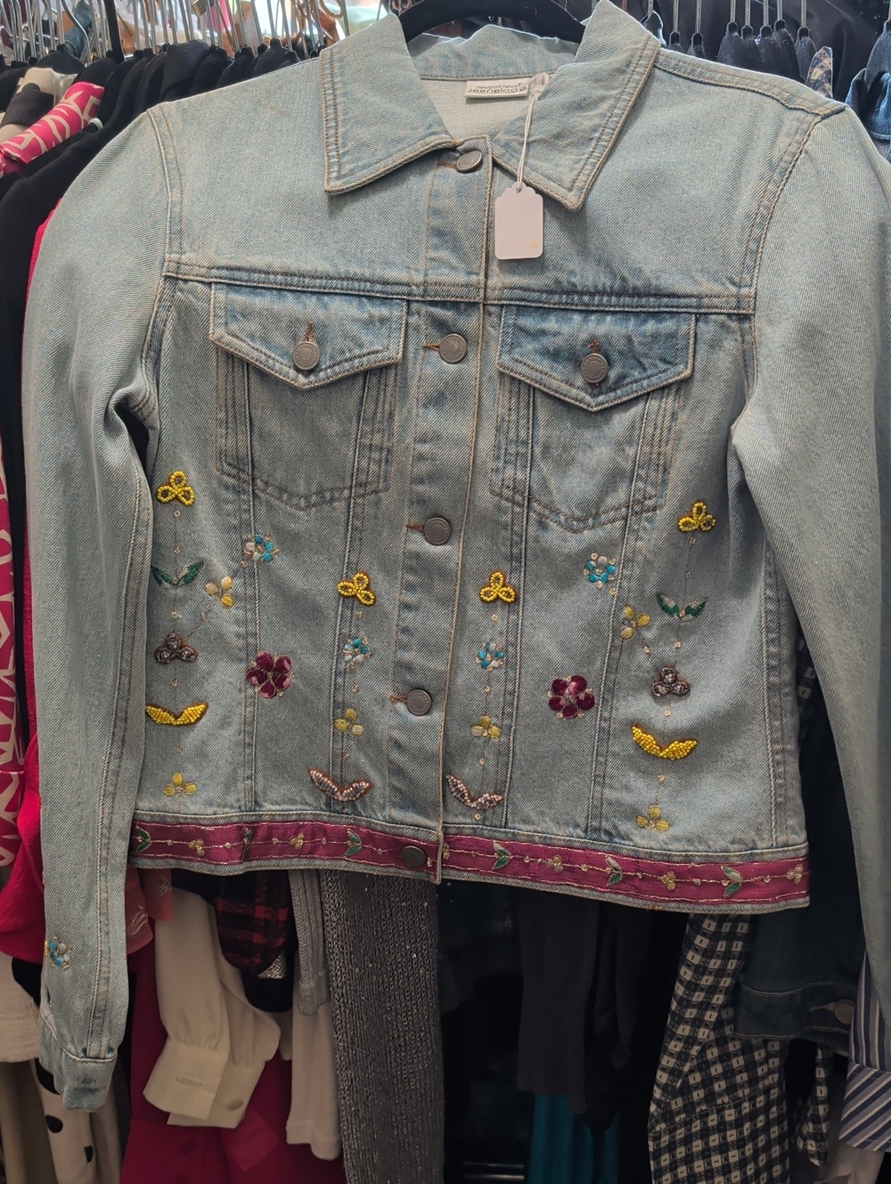 Newport News Light Blue Denim Jacket with Floral Embroidery